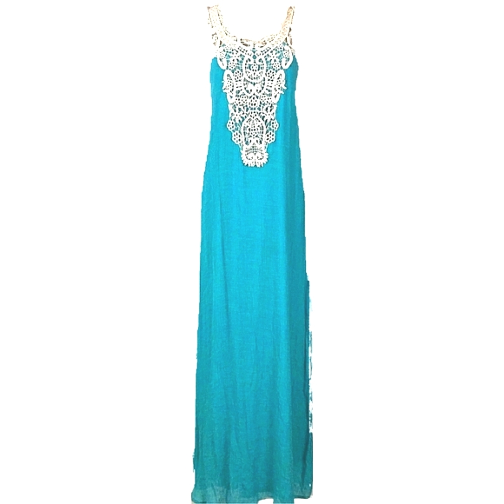 10) FLYING TOMATO Teal Maxi w. Lace Chest & Straps Sz. S